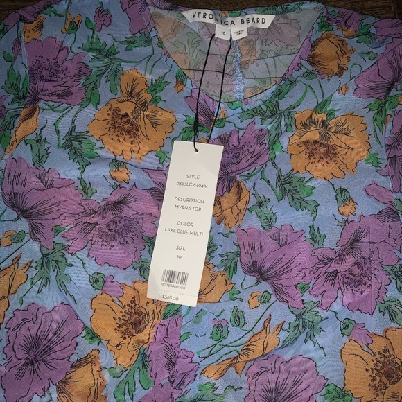 Veronica beard NWT Myrna top mesh floral lavender fall classic  designer revolve - Picture 4 of 6